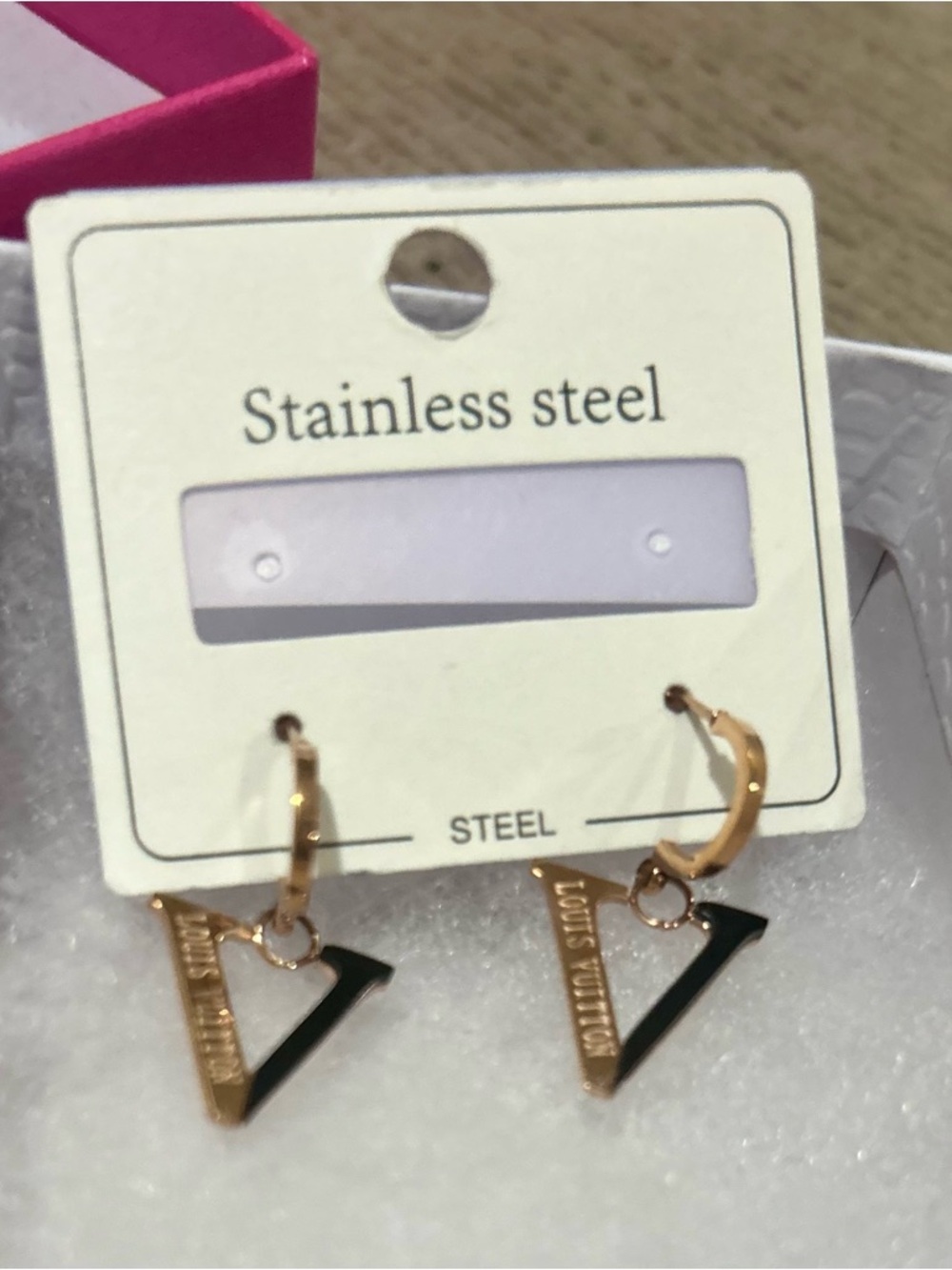 Fashion Jewelry Gold Hoop and post Earrings with Black Triangle Charms